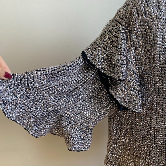 ISABEL Marant Metallic Silver Sequin Ruffle Top Sz Medium Womens Ruffle Sleeve - Picture 3 of 11
